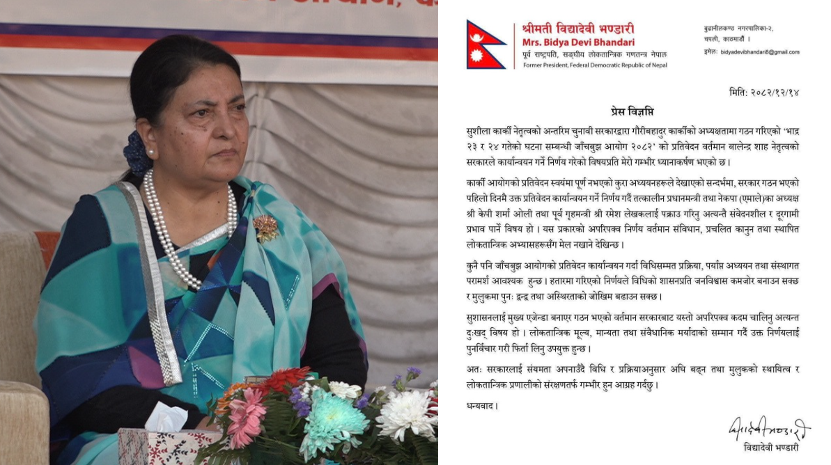 हतारमा गरिएको निर्णयले अस्थिरता बढाउन सक्छ : पूर्वराष्ट्रपति भण्डारी