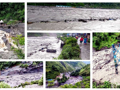 दार्चुलामा बाढी: झोलुङे पुल पानीले बगाउँदा दुहु र ब्यास क्षेत्र आवागमन ठप्प (तस्विरहरु)